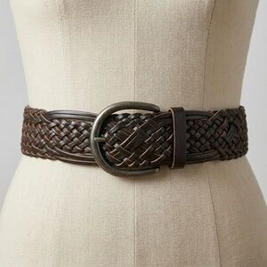 Bohemian Thick Woven Bonded Leather Belt Size Large Brown